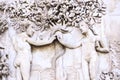 Detail of the facade of the Duomo of Orvieto, Italy. Marble bas-relief representing episodes of the bible. Adam and Eve Royalty Free Stock Photo