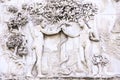 Detail of the facade of the Duomo of Orvieto, Italy. Marble bas-relief representing episodes of the bible. Adam and Eve Royalty Free Stock Photo