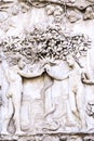 Detail of the facade of the Duomo of Orvieto, Italy. Marble bas-relief representing episodes of the bible. Adam and Eve Royalty Free Stock Photo
