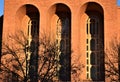 Detail of the facade, illuminated by the setting sun, of the church of San Prosdocimo in Pontecorvo in Padua.