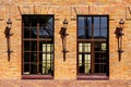 Detail of the facade of a modern loft-style office building, rebuilt from an old steam mill