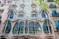 Detail of the facade of the modernist house called Casa Batllo, located on the street called L`Eixample, designed by the