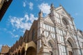 Detail of facade of Santa Croce basilica and statue of Dante Alighieri, Florence ITALY Royalty Free Stock Photo