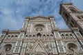 Facade of the Santa Maria del Fiore cathedral and Giotto\'s bell tower, Florence ITALY Royalty Free Stock Photo