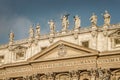 Detail of the facade of St Peter`s basilica in Vatican, Rome Italy