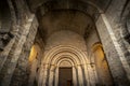Detail of the facade, vault and pillars of the Romanesque cathedral of Jaca Royalty Free Stock Photo