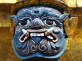 Detail Of The Face Of The Sculpture Of A Warrior With A Blue Face At The Royal Palace In