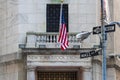 Detail of the facede of the New York Stock Exchange in Wall Street, New York City.