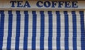 Detail of Fairground sign with blue stripes