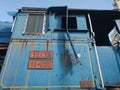 Detail of famouse Blue Locomotive of Blue train, Museum Exhibit. Former, obsolete in Belgrade, Serbia.