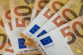 Detail of 50 euro banknotes