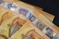 Detail of 50 euro banknotes