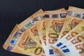 Detail of 50 euro banknotes