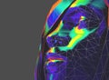 Detail of a female body consisting of colorful polygons in futuristic low poly style