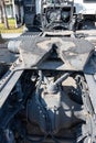 Detail of the fifth wheel of a truck, the hitch, and the rear differential group of a truck. Royalty Free Stock Photo