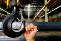 Finger hang on big hook of crane Royalty Free Stock Photo