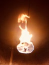 Detail of the fire burning in a lantern almost ready to rise during the night,close up Lanterns floating time of celebration for