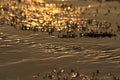 Detail of first sunlight reflecting on waterstream flow with mosquitos at Marun salt lake in the Barharia oasis