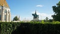 Detail of Fisherman`s Bastion in the morning, Castle hill in Buda, beautiful architecture, sunny day, Budapest, Hungary