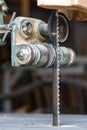 detail of fixed bandsaw blade with table