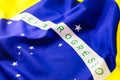 Detail of the flag of brazil, in macro photography. Image with concept of patriotism, nationalism or beloved homeland