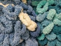 Detail Of Fluffy Looped Yarn In Blue, White And Teal