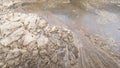 Detail of foam in huge concrete circular sedimentation tank Water settling, purification in the water station.