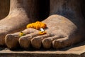 Detail of foot of Buddha statue in Sukhothai Historical Park, Thailand Royalty Free Stock Photo