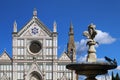 Detail of fountain in piazza Santa Croce, Florence, Italy, in the background the Basilica of Santa Croce Royalty Free Stock Photo