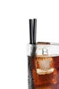 Detail of fresh coke with black straw, summer time Royalty Free Stock Photo