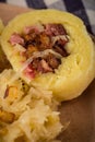 Detail of fresh dumplings filled by smoked pork meat with cabbage Royalty Free Stock Photo