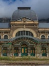 Detail of the front aof Canfranc station Royalty Free Stock Photo