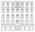 Detail front view house facade building outline contour with shop street panorama, windows, doors and pillars. Vector line art ill Royalty Free Stock Photo