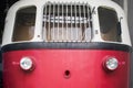 Detail of front view of red Hungarian vintage diesel railbus Royalty Free Stock Photo