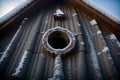 Detail of frost on a birdhouse roof