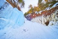 Detail of frozen waterfall and ice formations on cliffs Royalty Free Stock Photo