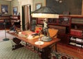 Detail in furniture,bookcases and portraits in one of many rooms, George Eastman Museum, Rochester, New York, 2017