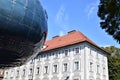 Detail of the futuristic Kunsthaus Graz building, amorphous blue museum of modern art in Graz on the bank of the Mura river, with Royalty Free Stock Photo