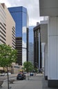 Detail of futuristic skyscrapers in Denver in USA