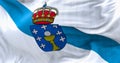 Detail of the Galicia flag waving in the wind