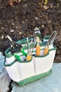 Detail of gardening tools in tool bag Royalty Free Stock Photo