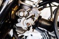 Detail of the gasoline engine and carburetor of a motorcycle