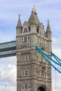 Detail of girders and tower on Tower Bridge from the South Bank. London Royalty Free Stock Photo