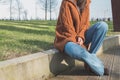 Detail of a girl posing in an urban context Royalty Free Stock Photo