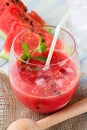 Detail of a glass full of mixed red water melon Royalty Free Stock Photo