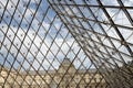 Detail of glass pyramid entrance to the Louvre museum