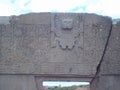 Detail of the god Viracocha carved in high relief at the Gate of the Sun in Tiwanaku Royalty Free Stock Photo