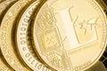 Detail of a gold Litecoin cryptocurrency coin