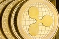 Detail of a gold Ripple cryptocurrency coin