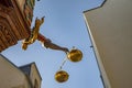 Detail of the golden scale, the most expensive house of the reconstructed new old town in Frankfurt Royalty Free Stock Photo